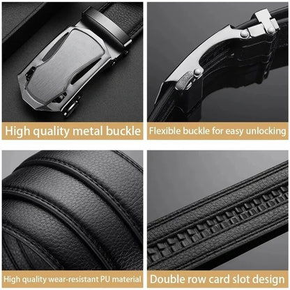 Men's PU Leather Belt with Metal Buckle — 3.5 cm (1.4 in) Wide Dress & Casual Belt for Jeans and Cargo Pants