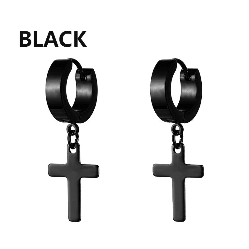 Black Cross Earrings for Men Women | Stainless Steel Punk Studs