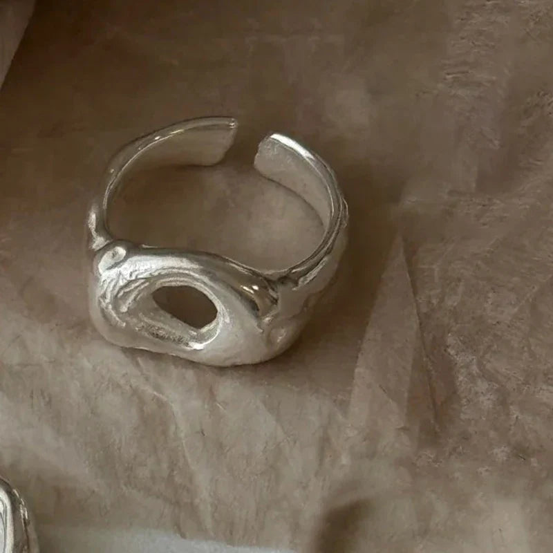 925 Sterling Silver Frosting Geometry Ring | Textured Wide Band for Women