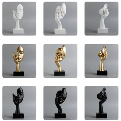 27cm bstract Face Sculpture Resin Thinker Figurines for Desktop Office Desk Living Room Table Collection Figurine Decoration