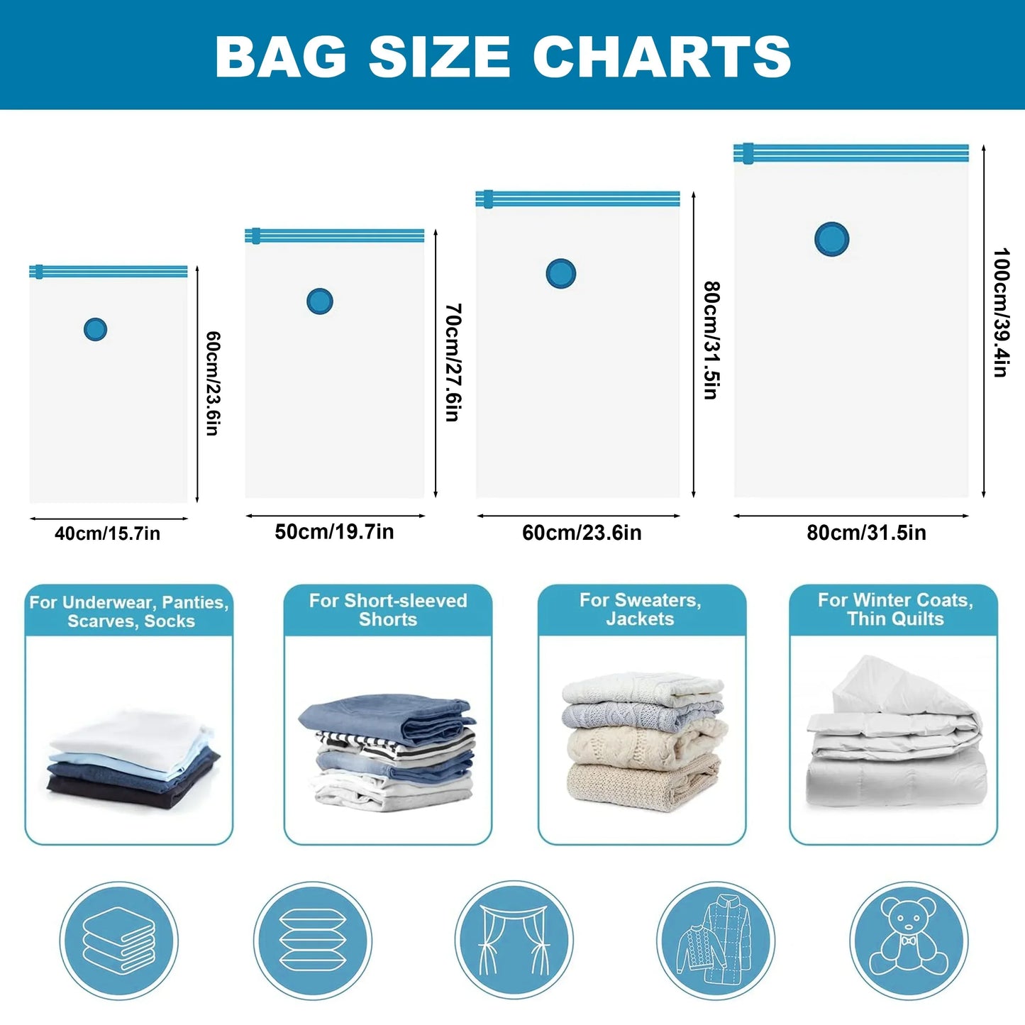 4pcs Vacuum Compression Storage Bag, Sealed Clothing Storage Bag, Household Space Saving Organizer, Excluding Manual Pump