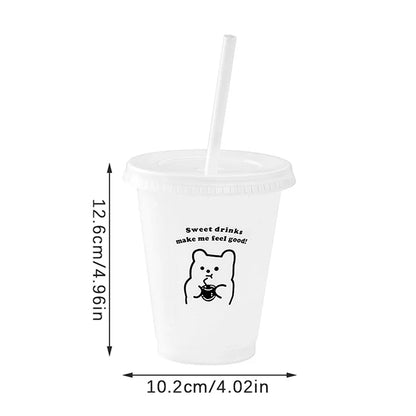 Kawaii Water Bottle for Coffee Juice Milk Tea | Cute Plastic Cold Cups with Straw Lid