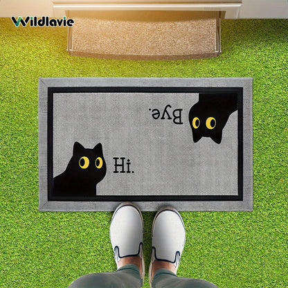 VIKAMA Welcome Mat Gray Outdoor Carpet Black Cat Carpet Crystal Velvet Non-Slip Mat Rug For Bedroom Living Room Carpet