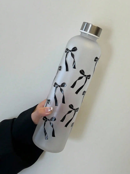 1000ml Matte Water Cup with Bow Print | Leakproof Stainless Steel Sports Bottle