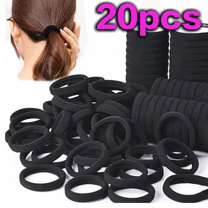 20-Pack Black Seamless High-Elastic Hairbands for Women — Non-Damaging Ponytail Holders & Hair Ties