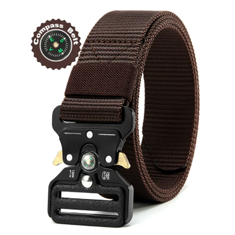 Unisex Tactical Nylon Canvas Belt with Compass, Durable Outdoor & Jeans Belt 1.5 in (3.8 cm) Wide