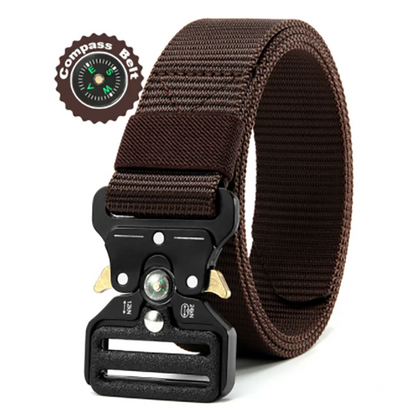 Unisex Tactical Nylon Canvas Belt with Compass, Durable Outdoor & Jeans Belt 1.5 in (3.8 cm) Wide
