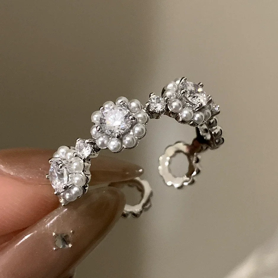 VENTFILLE 925 Sterling Silver Flower Lace Ring | Korean Fashion Adjustable CZ Ring