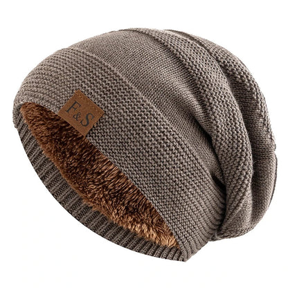 Unisex Slouchy Fur-Lined Winter Beanie Warm Knit Hat for Men & Women