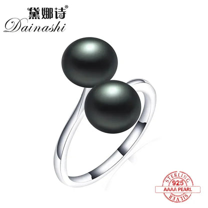 2026 New Arrival Black Natural Freshwater Pearl Ring | Adjustable 925 Sterling Silver Jewelry for Women Gifts