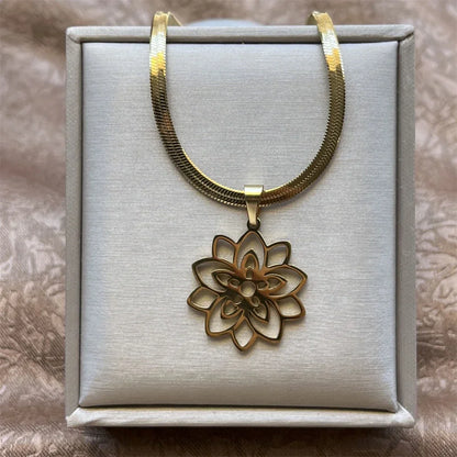 Stainless Steel Unalome Pendant Necklace | Yoga Jewelry with Lotus Flower
