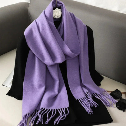 62-Color Winter Cashmere Scarf – Warm Tassel Pashmina Wrap for Women