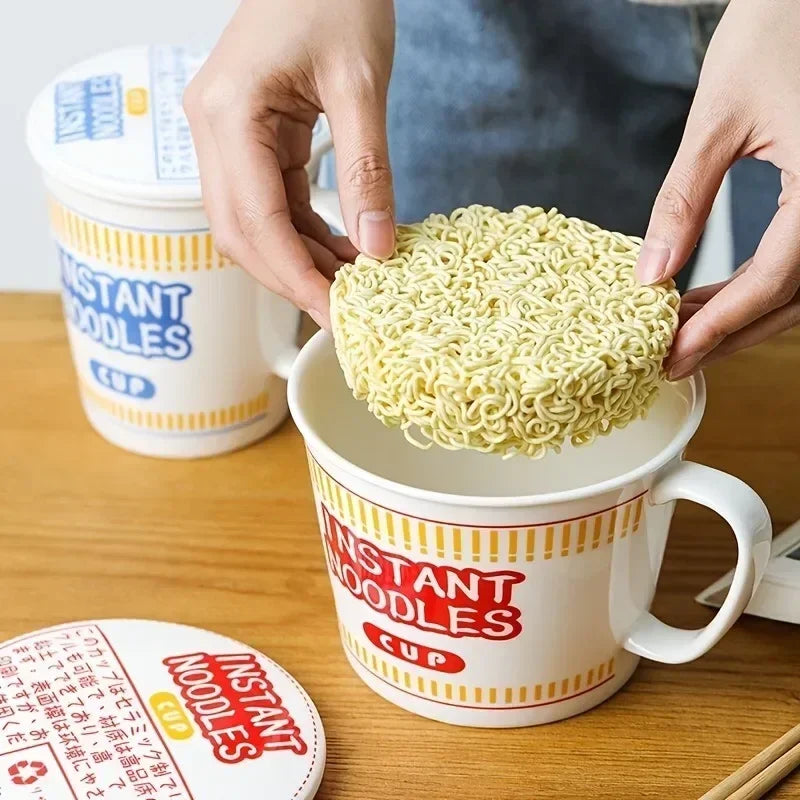 1pc Large Capacity Ceramic Instant Noodle Bowl with Cover，Perfect for Dorms and Home Kitchens - Keep Your Noodles Fresh and Warm