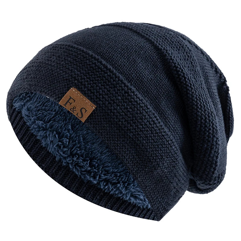 Unisex Slouchy Fur-Lined Winter Beanie Warm Knit Hat for Men & Women