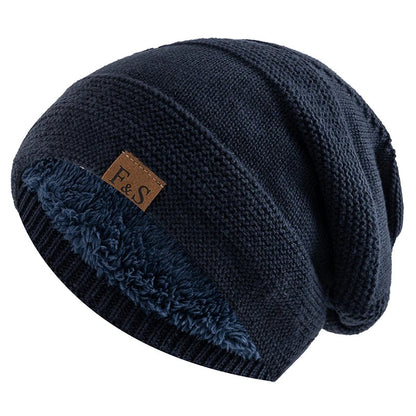 Unisex Slouchy Fur-Lined Winter Beanie Warm Knit Hat for Men & Women