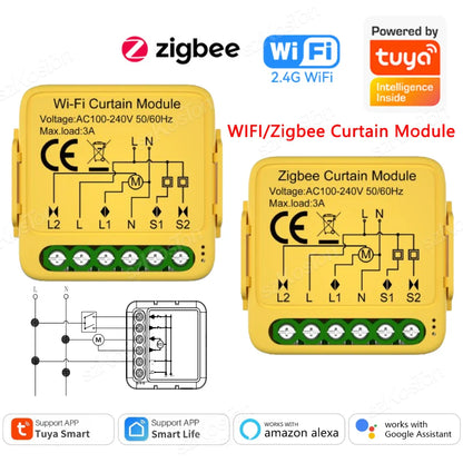 Tuya WiFi Zigbee3.0 Smart Curtain Switch Module Roller Shutter Motor Controller Switch Smart Life APP Works with Alexa Google