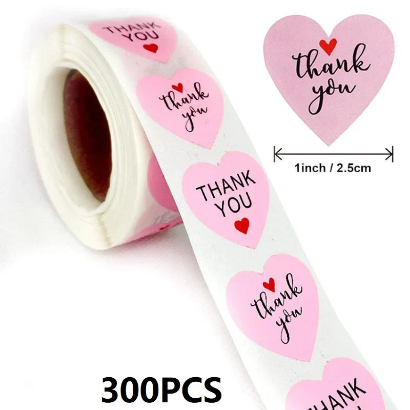 100-500PCS Thank You Stickers | Heart Shaped Merci Labels for Packaging and Gifts