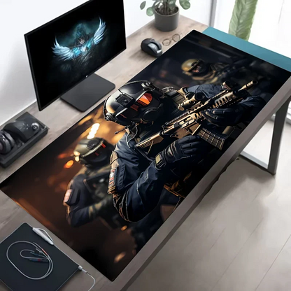 Tactical Soldier XXL Gaming Mouse Pad – Non-Slip Rubber Desk Mat with Stitched Edges & Lycra Surface for FPS Gamers