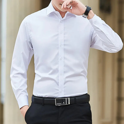 Plus Size Men’s Long Sleeve Business Shirt - Slim Fit Solid White Dress Shirt Sizes M–8XL