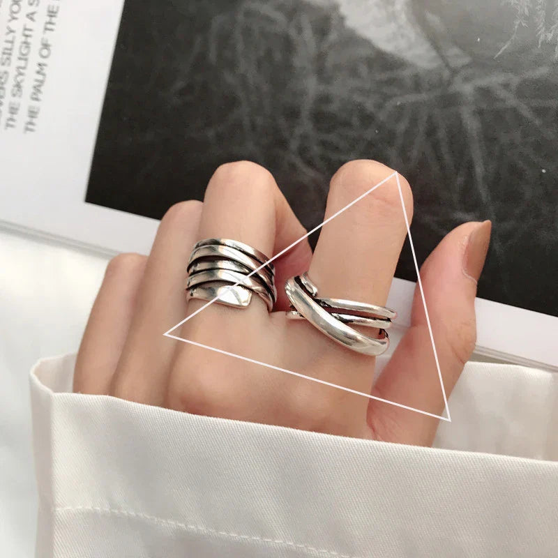 VENTFILLE 925 Sterling Silver Adjustable Rings | Vintage Hip Hop Couples Jewelry