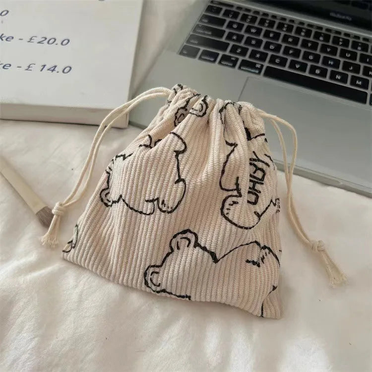 Corduroy Drawstring Pouch | Versatile Storage Bag for Jewelry, Cosmetics, and Small Essentials