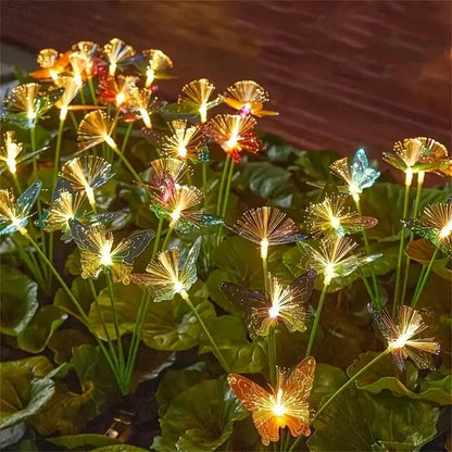 1PC 6-Head LED Solar Fiber Optic Butterfly Lights, 2 Modes Outdoor Idea Landscape Lighting For Garden,Pathways, Lawn, Patio,Yard