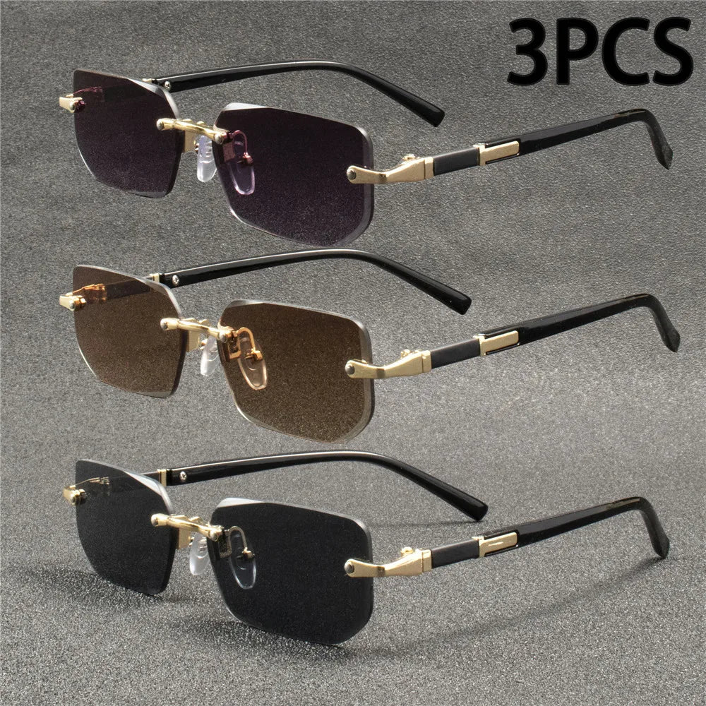 Rimless Rectangle Sunglasses – Small Square Mirror Lens Sun Shades for Women & Men