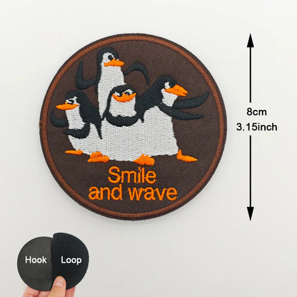 Cartoon Penguin Embroidered Velcro Patch | Tactical Applique for Clothes Bags Hats