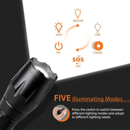 High Power LED Flashlight | Camping Torch with 5 Modes and Zoom