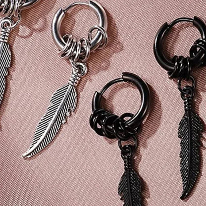 Cross Feather Stud Earrings Set | Unisex Stainless Steel Punk Jewelry