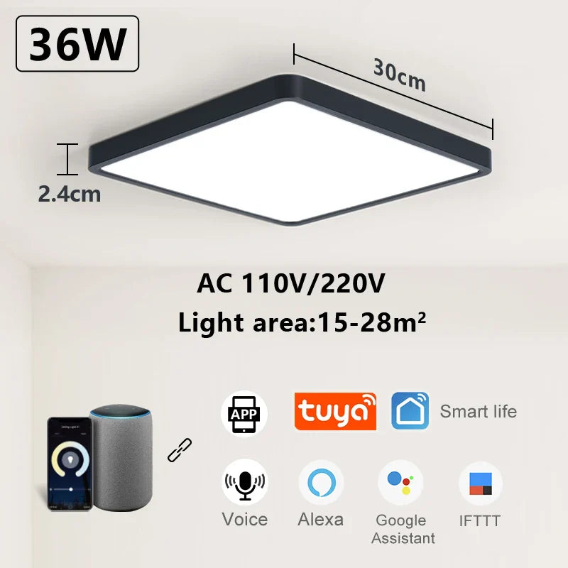 MARPOU Tuya Smart LED Ceiling Lamp Wood Grain App Voice Control Alexa/Google Remote Control Square Ceiling Lights Living Room