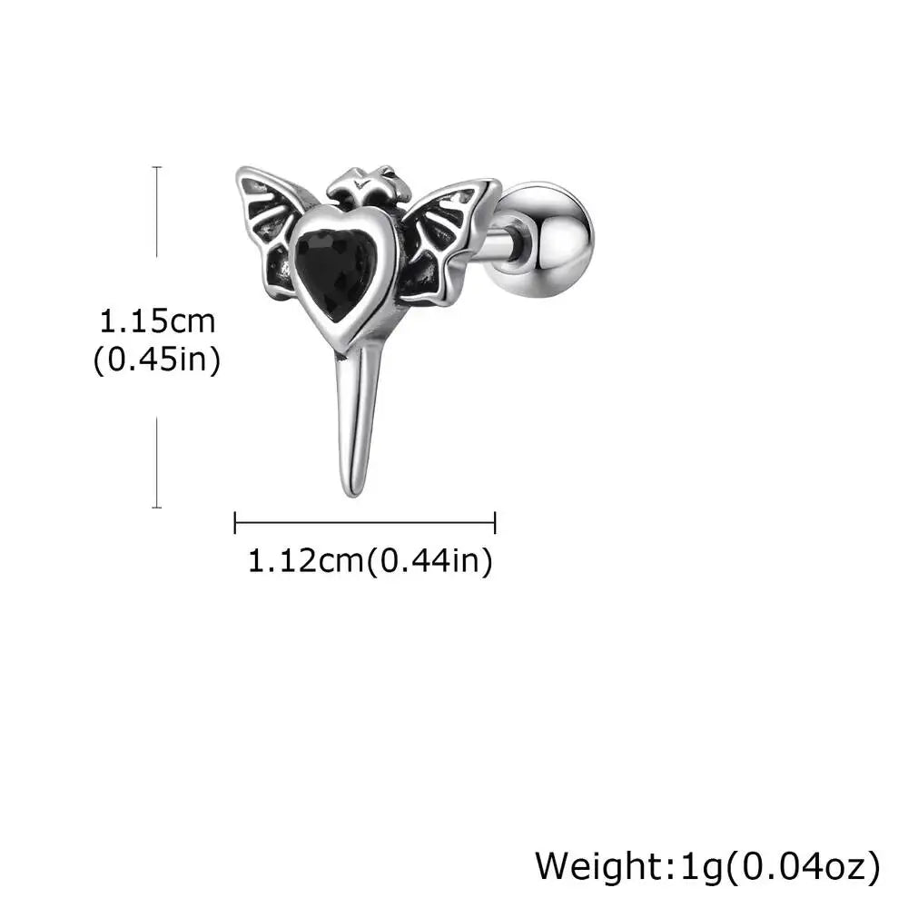 Stainless Steel Heart Zircon Stud Earrings | Vintage Punk Unisex Jewelry