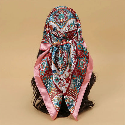 Satin Square Scarf – Elegant 2025 Print Hijab, Shawl & Hair Wrap