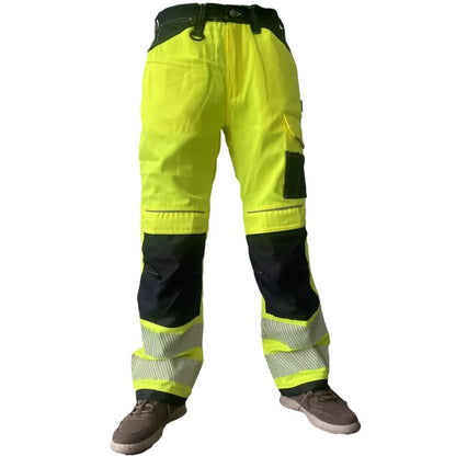 Reflective Stripe Pants Multi Pockets Cotton Construction Work Pants for Men Ouddoor Road Workwear Trousers Safety Cargo Pants