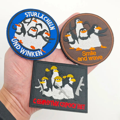 Cartoon Penguin Embroidered Velcro Patch | Tactical Applique for Clothes Bags Hats