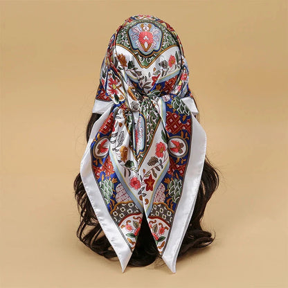 Satin Square Scarf – Elegant 2025 Print Hijab, Shawl & Hair Wrap