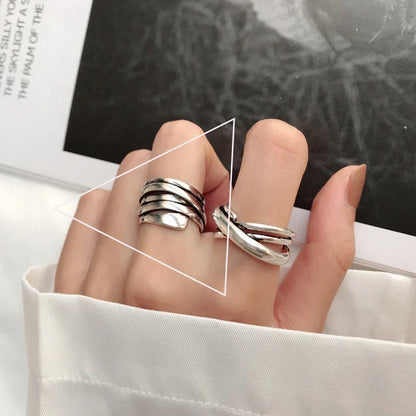 VENTFILLE 925 Sterling Silver Adjustable Rings | Vintage Hip Hop Couples Jewelry