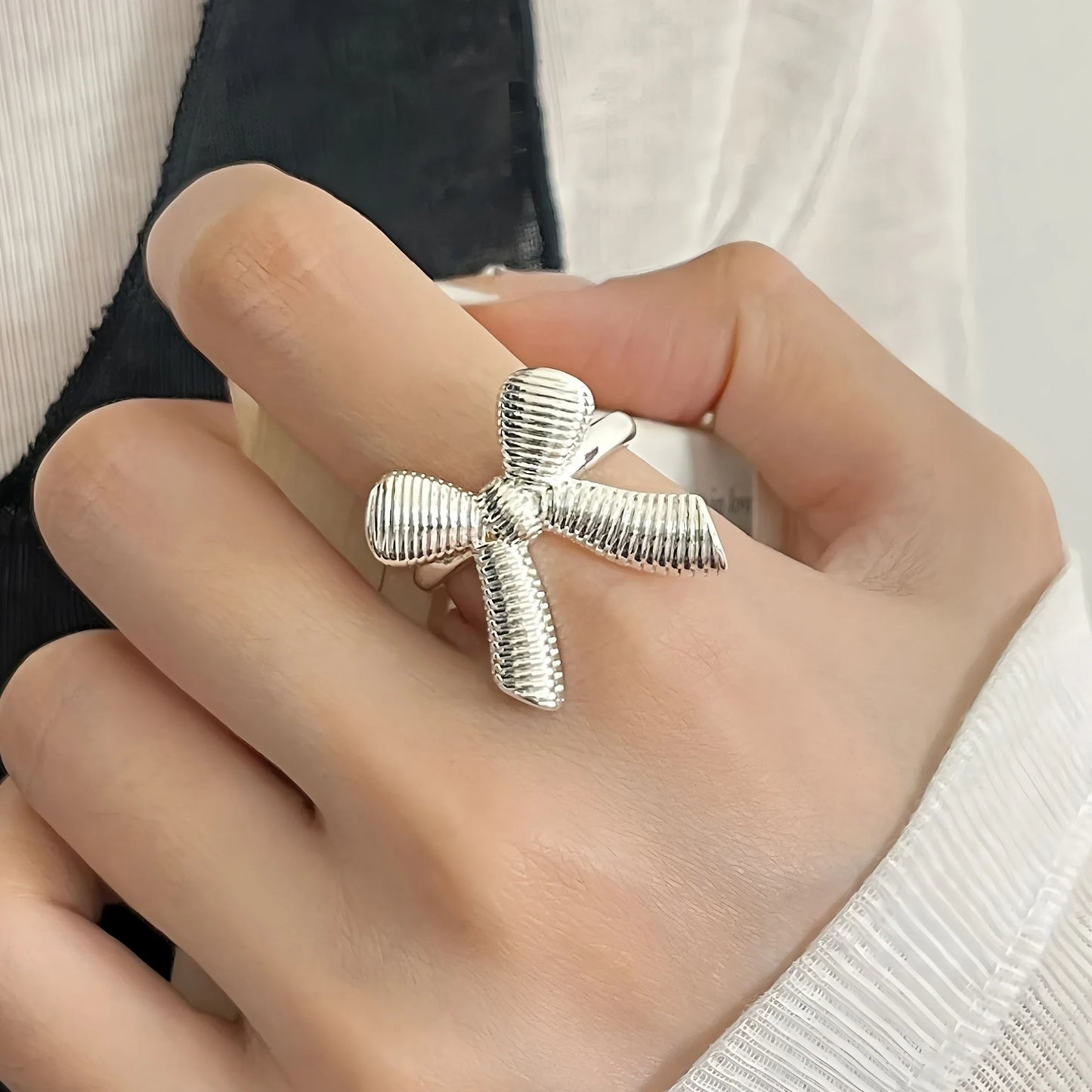 925 Sterling Silver Frosting Geometry Ring | Textured Wide Band for Women