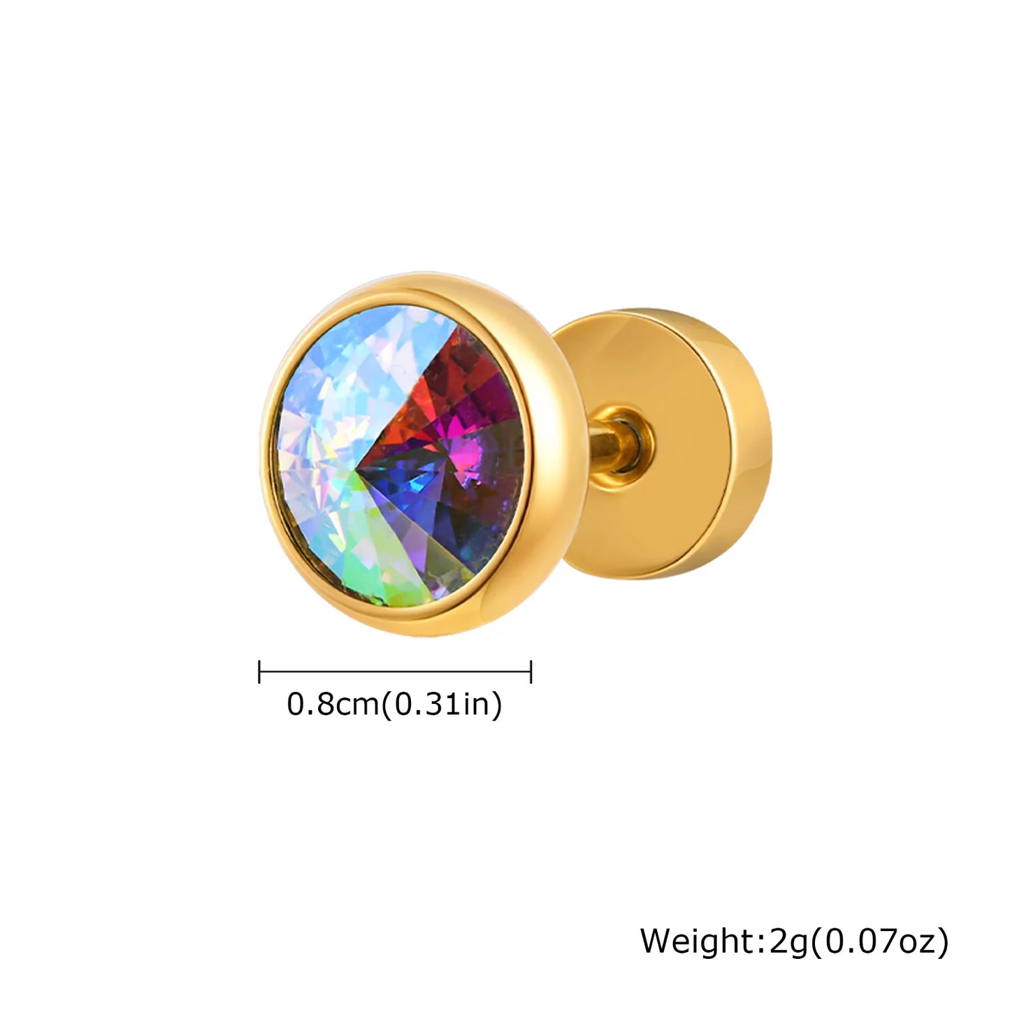 Stainless Steel Men’s Earrings | 8mm Multi-Faceted Screw Back Stud