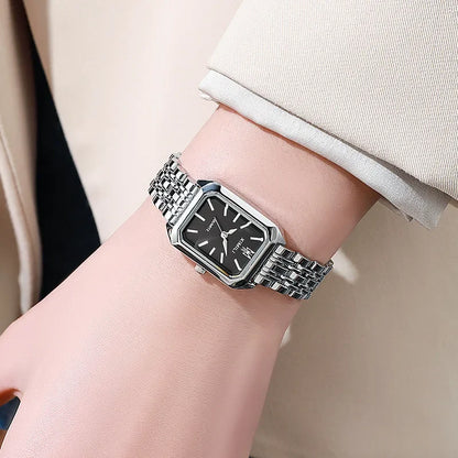 Women's Quartz Watch Rectangle Dial | Fashion Casual Steel Strap Watch