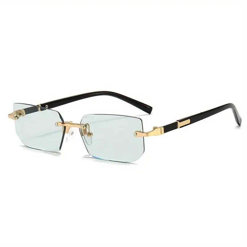 Rimless Rectangle Sunglasses – Small Square Mirror Lens Sun Shades for Women & Men