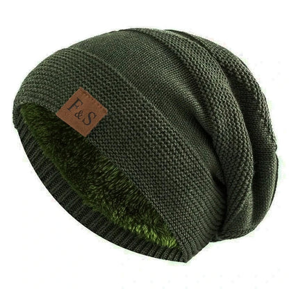 Unisex Slouchy Fur-Lined Winter Beanie Warm Knit Hat for Men & Women