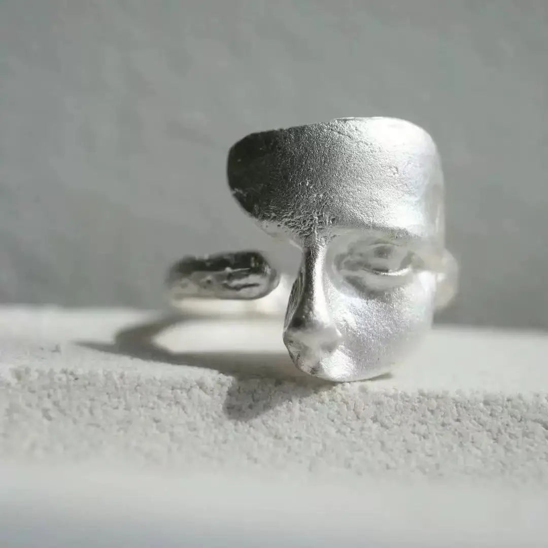 PANJBJ Real 925 Sterling Silver Retro Round Ring | Vintage Fine Jewelry for Women