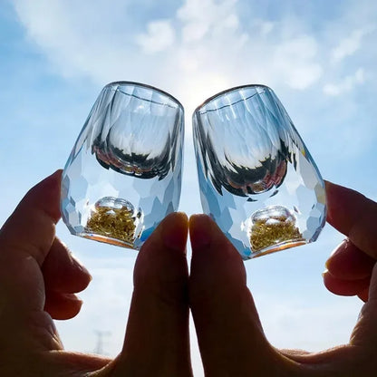 Luxury Crystal Glass Vodka  Sake Shochu Glass Bar Liqueur Double Bottom Gold Foil Glass Tea Cup High-end Gifts Hard Liquor