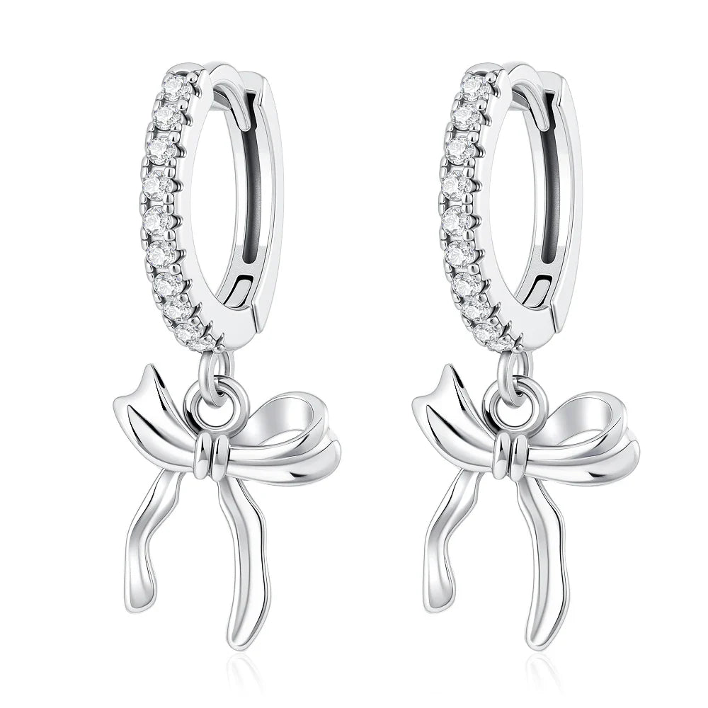 925 Sterling Silver Cherry Butterfly Shining Zircon Stud Earrings | Women's Holiday Charm Jewelry