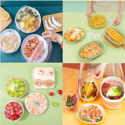 100PCS Disposable Food Cover Plastic Wrap | Kitchen Stretch Film for Bowls and Cups