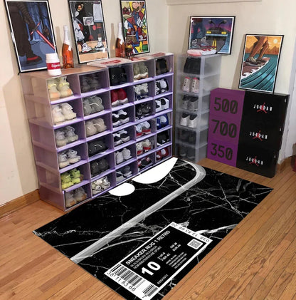 Sneaker Culture Carpet Mat Rug Urban Streetwear Typography Home Decoration with Black Red Tone for Living Room Rugs for Bedroom