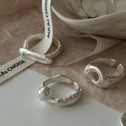 925 Sterling Silver Frosting Geometry Ring | Textured Wide Band for Women