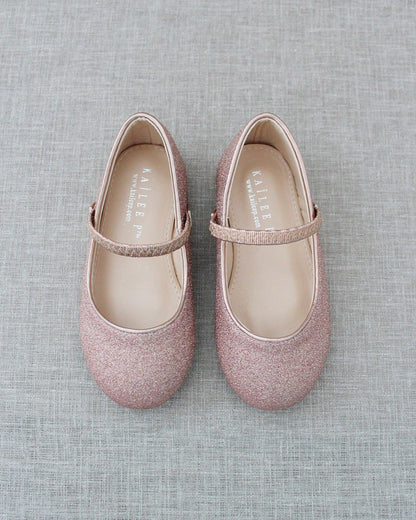 Rose Gold Fine Glitter Mary Jane Flats