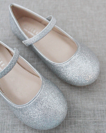 Silver Fine Glitter Mary Jane Flats